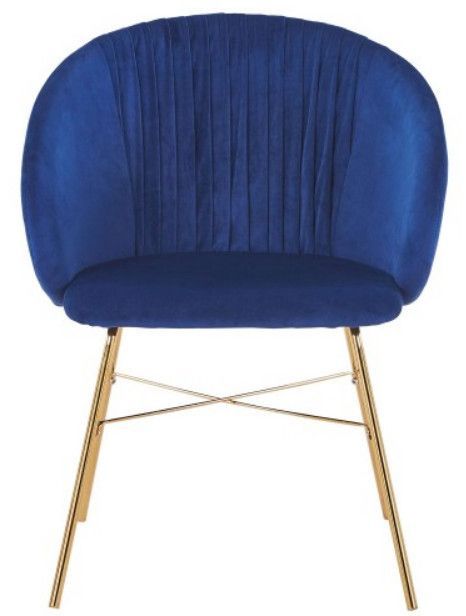 Chaise avec accoudoirs velours bleu et pieds métal doré Drag - Photo n°2