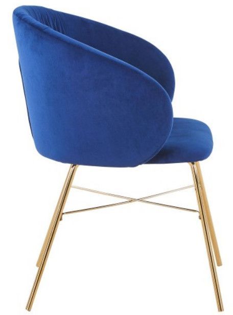 Chaise avec accoudoirs velours bleu et pieds métal doré Drag - Photo n°3