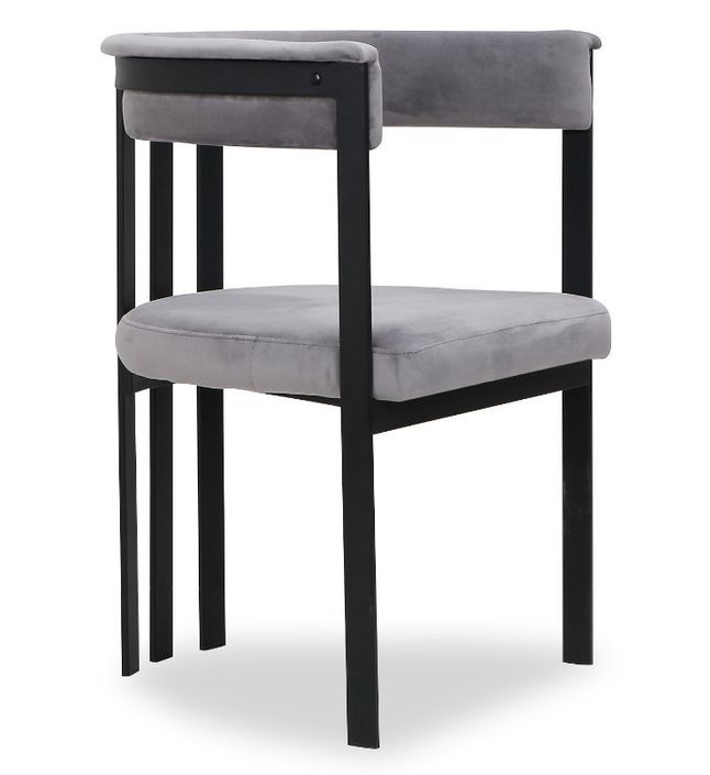 Chaise avec accoudoirs velours gris et pieds métal noir Sofiane - Lot de 2 - Photo n°2