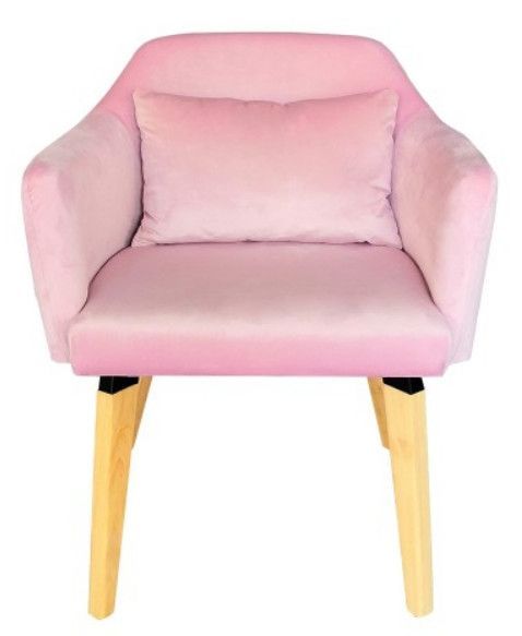 Chaise avec accoudoirs velours rose et pieds bois clair Biggie - Photo n°2