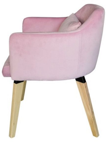 Chaise avec accoudoirs velours rose et pieds bois clair Biggie - Photo n°3