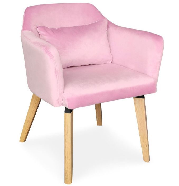 Chaise avec accoudoirs velours rose et pieds bois clair Biggie - Lot de 2 - Photo n°2