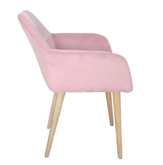 Chaise avec accoudoirs velours rose et pieds bois clair Nathy - Photo n°3