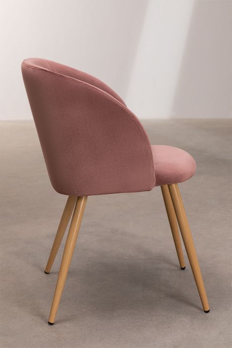 Chaise avec accoudoirs velours rose poudre et pieds métal imitation bois Vida - Photo n°3
