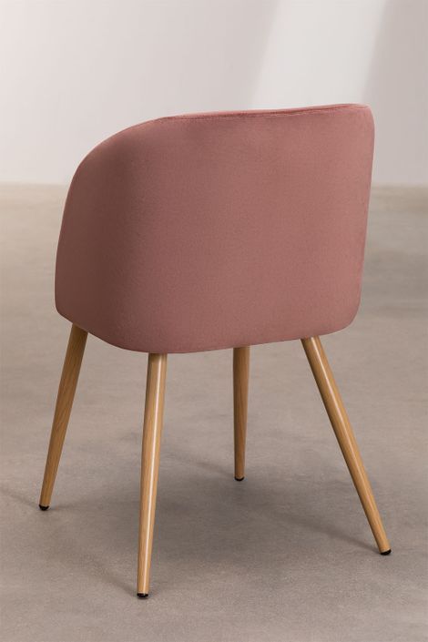 Chaise avec accoudoirs velours rose poudre et pieds métal imitation bois Vida - Photo n°4