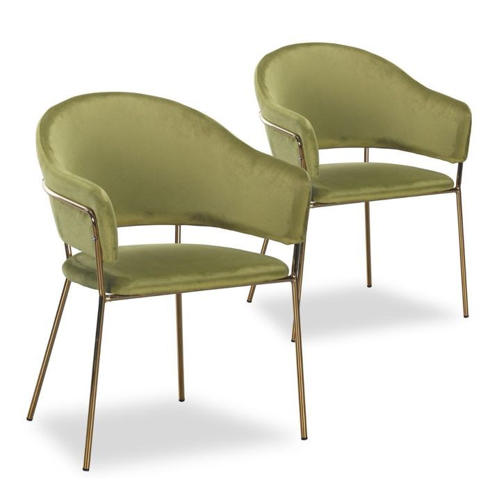 Chaise avec accoudoirs velours vert et métal doré Tommy - Lot de 2 - Photo n°1
