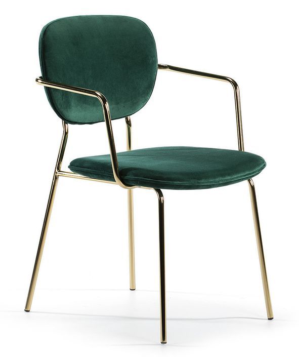 Chaise avec accoudoirs velours vert et pieds métal doré Lyam - Photo n°1