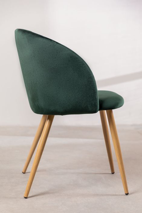 Chaise avec accoudoirs velours vert foncé et pieds métal imitation bois Vida - Photo n°2
