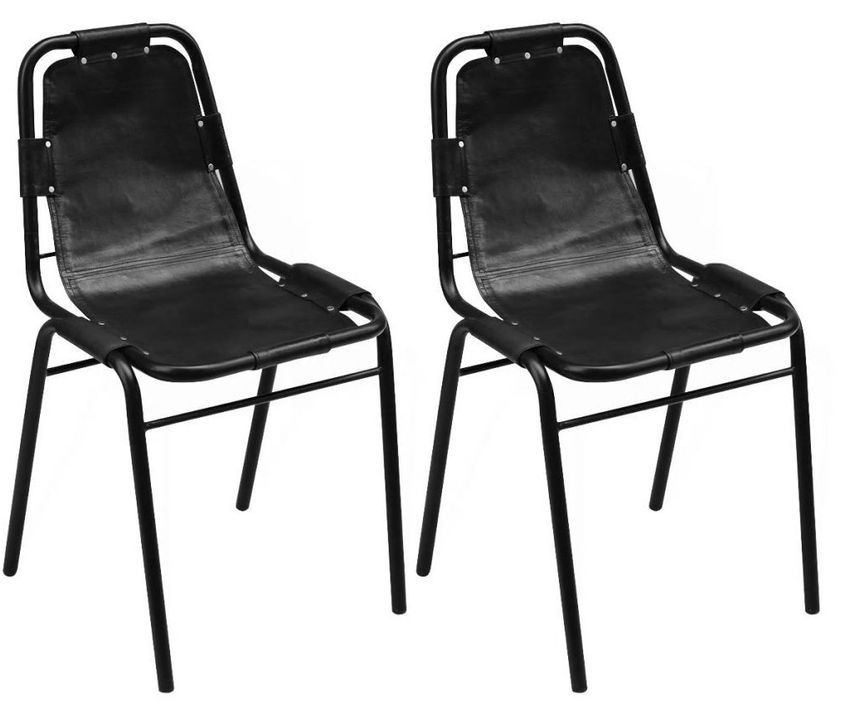 Chaise avec assise en cuir noir et pieds métal noir Astide - Lot de 2 - Photo n°1