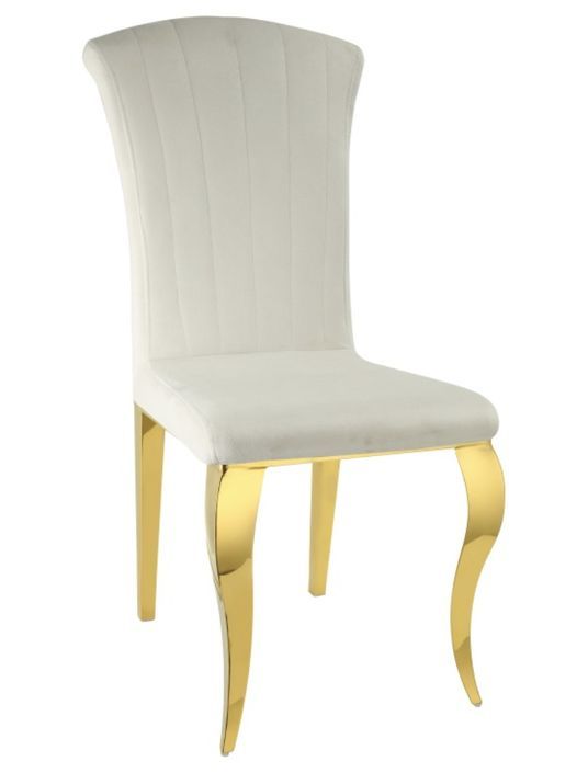 Chaise baroque en velours et pieds métal doré brillant Kania - lot de 6 - Photo n°1