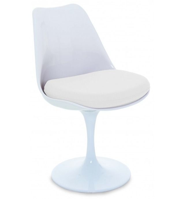 Chaise blanc brillant avec coussin tissu blanc pétale de tulipe - Photo n°1