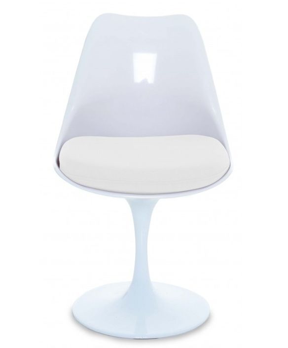 Chaise blanc brillant avec coussin tissu blanc pétale de tulipe - Photo n°2