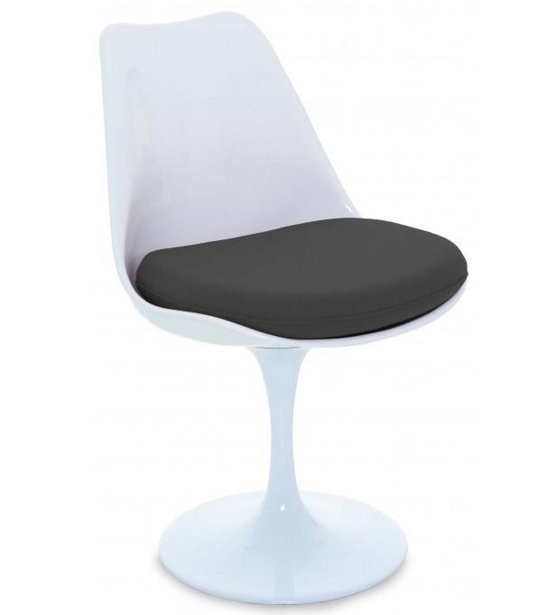 Chaise blanc brillant avec coussin tissu noir pétale de tulipe - Photo n°1
