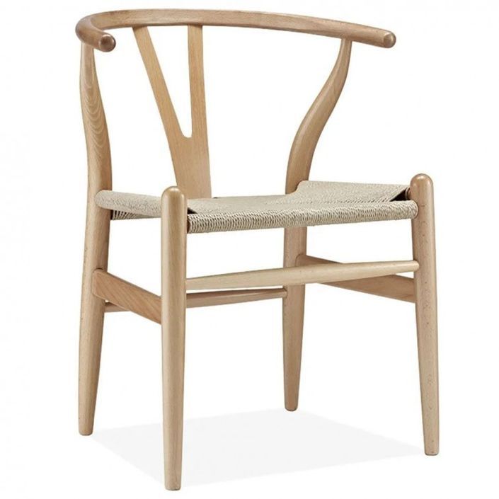 Chaise bois de hêtre naturel sculpté à la main et corde en fibre naturelle Kinki - Photo n°1