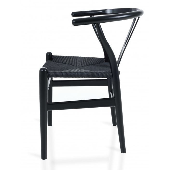 Chaise bois de hêtre noir sculpté à la main et corde en fibre naturelle Kinki - Photo n°3