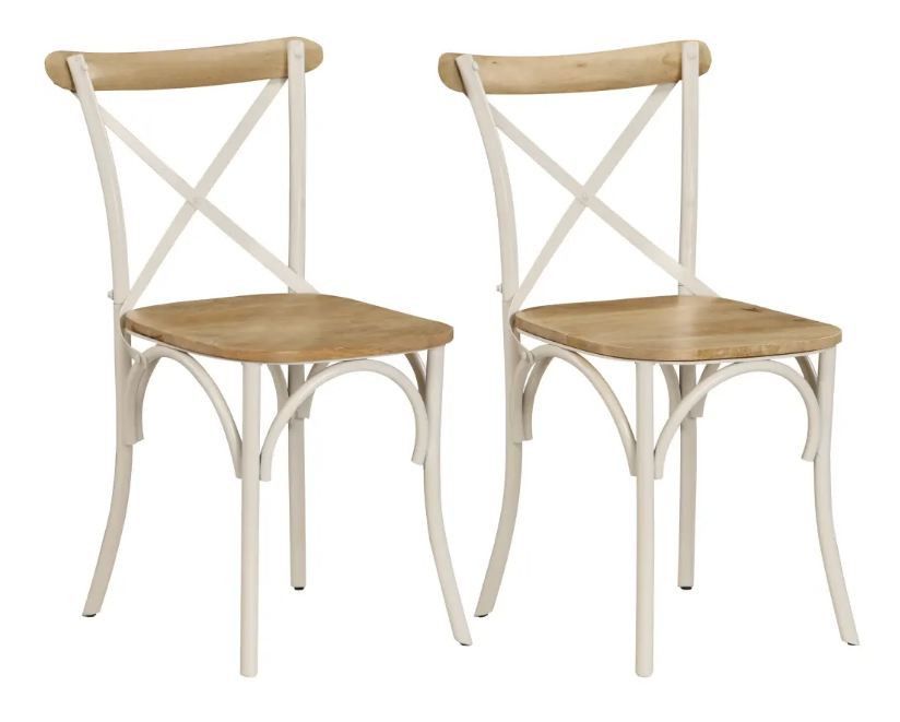 Chaise bois de manguier massif et acier blanc Tiphen - Lot de 2 - Photo n°1