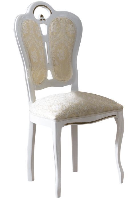Chaise bois laqué blanc et assise tissu beige clair Kerla - Photo n°1