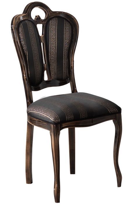 Chaise bois massif marron et assise tissu noir avec motifs dorés Kerla - Photo n°1