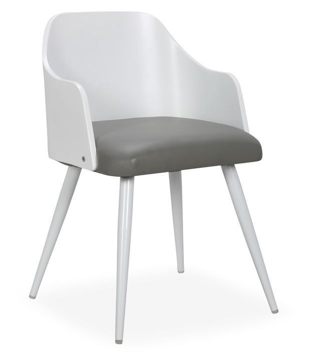 Chaise bois massif peint blanc assise similicuir gris Persy - Lot de 2 - Photo n°2