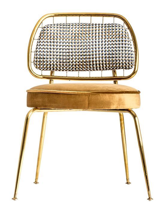 Chaise art déco métal doré et assise tissu moutarde Bari - Lot de 2 - Photo n°2