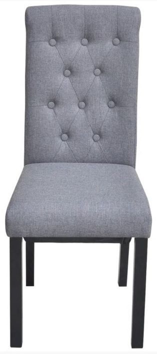Chaise capitonnée lin gris clair et pieds bois massif Cériam - Lot de 2 - Photo n°3