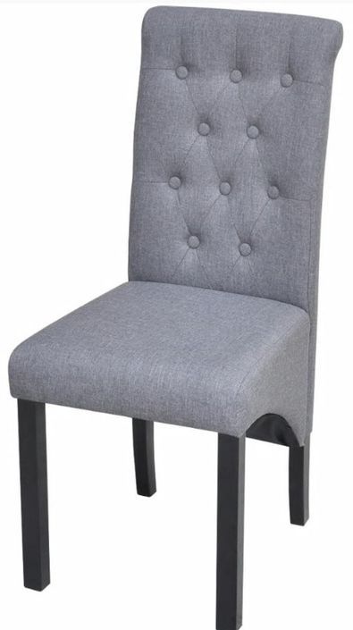 Chaise capitonnée lin gris clair et pieds bois massif Cériam - Lot de 2 - Photo n°2