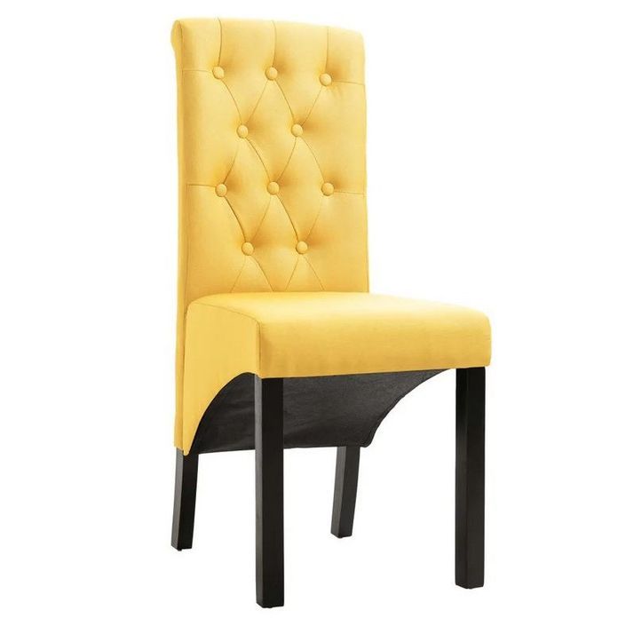 Chaise capitonnée tissu jaune et bois noir Neta - Lot de 2 - Photo n°1