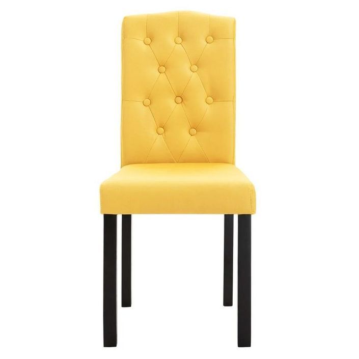 Chaise capitonnée tissu jaune et pieds bois noir Billa - Lot de 2 - Photo n°3