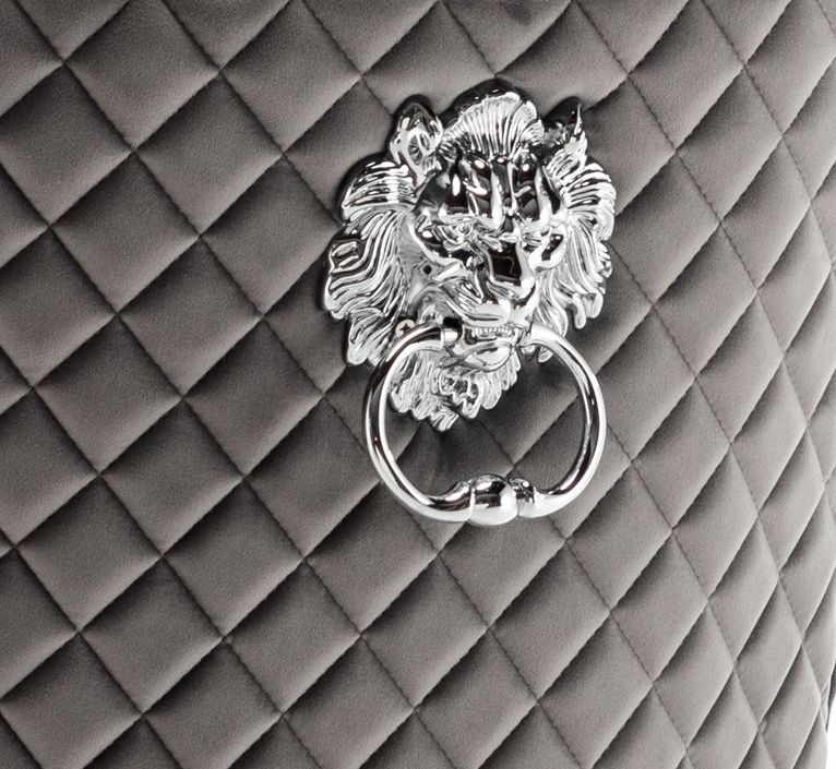 Chaise capitonnée velours avec anneau d'un lion au dos et pieds métal chromé Elena - Lot de 2 - Photo n°3