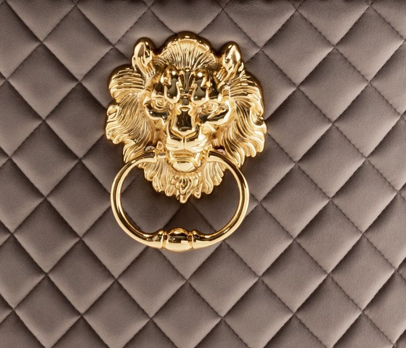 Chaise capitonnée velours avec anneau d'un lion au dos et pieds métal doré Elena - Lot de 2 - Photo n°5