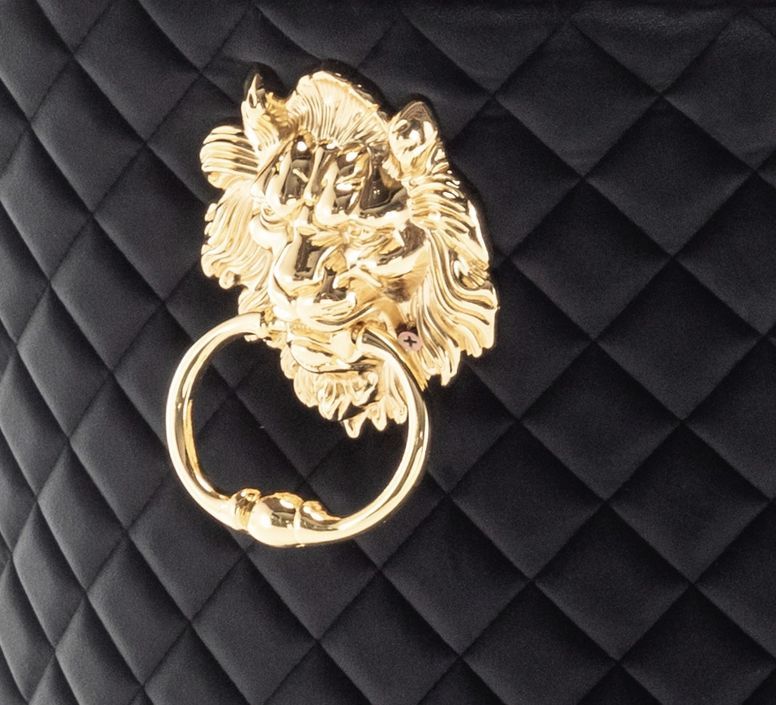 Chaise capitonnée velours avec anneau d'un lion au dos et pieds métal doré Elena - Lot de 2 - Photo n°4