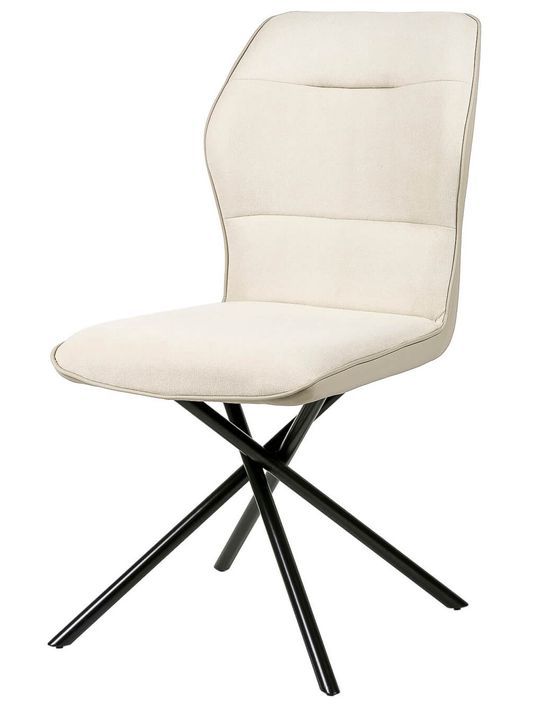 Chaise confortable tissu beige clair rembourré et pieds croisés métal noir Klea - Photo n°1