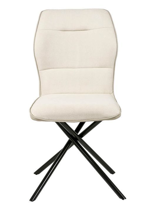 Chaise confortable tissu beige clair rembourré et pieds croisés métal noir Klea - Photo n°3