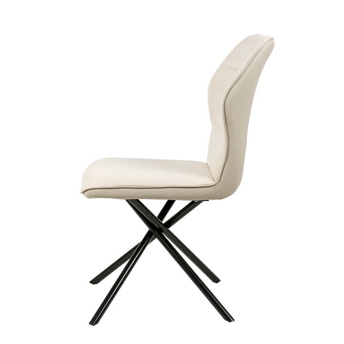 Chaise confortable tissu beige clair rembourré et pieds croisés métal noir Klea - Photo n°4