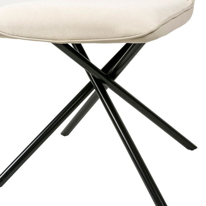 Chaise confortable tissu beige clair rembourré et pieds croisés métal noir Klea - Photo n°6