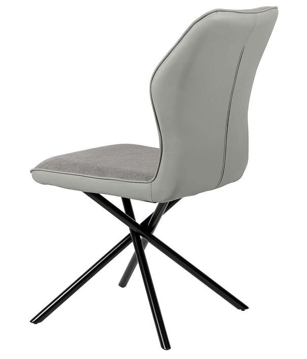Chaise confortable tissu gris clair rembourré et pieds croisés métal noir Klea - Photo n°2