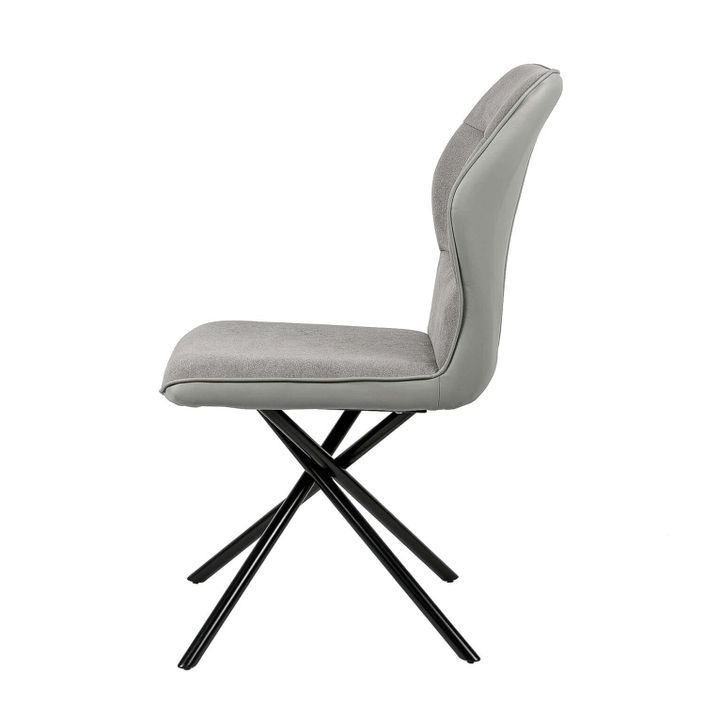 Chaise confortable tissu gris clair rembourré et pieds croisés métal noir Klea - Photo n°4