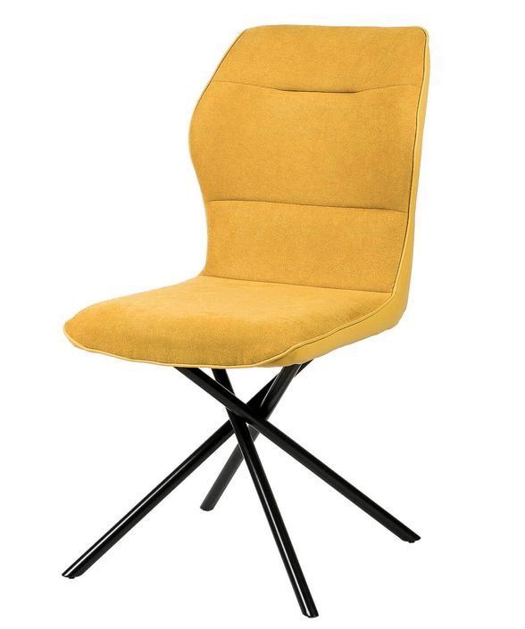 Chaise confortable tissu jaune moutarde rembourré et pieds croisés métal noir Klea - Photo n°1