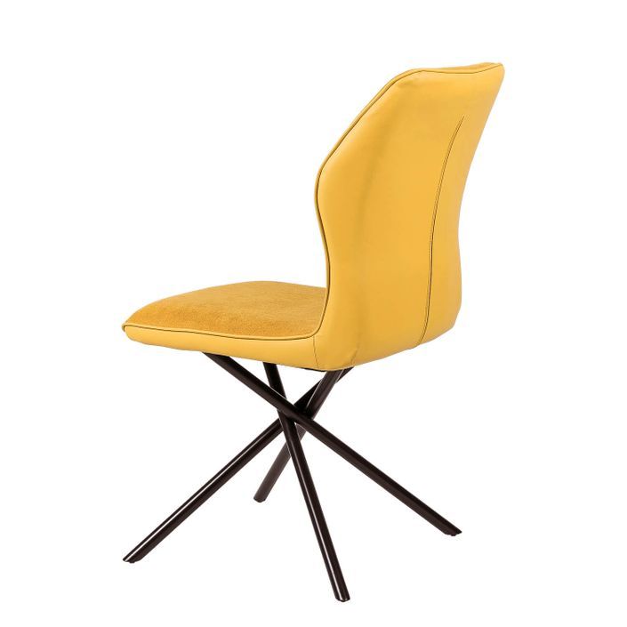 Chaise confortable tissu jaune moutarde rembourré et pieds croisés métal noir Klea - Photo n°2