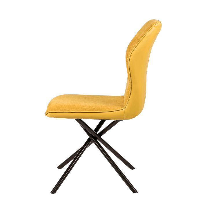 Chaise confortable tissu jaune moutarde rembourré et pieds croisés métal noir Klea - Photo n°4