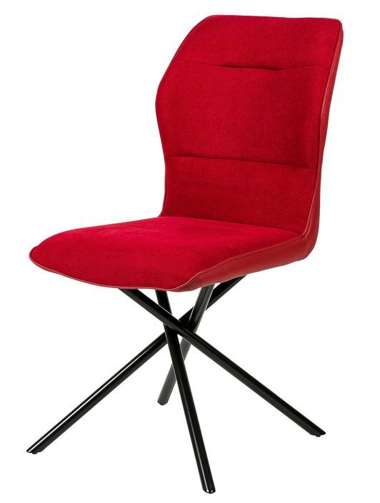 Chaise confortable tissu rouge rembourré et pieds croisés métal noir Klea - Photo n°1
