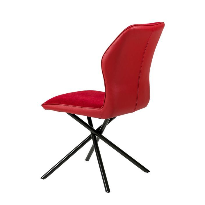 Chaise confortable tissu rouge rembourré et pieds croisés métal noir Klea - Photo n°2