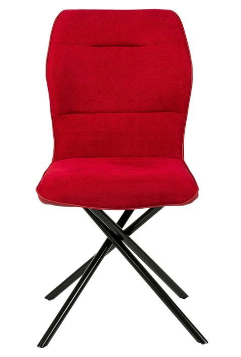 Chaise confortable tissu rouge rembourré et pieds croisés métal noir Klea - Photo n°3