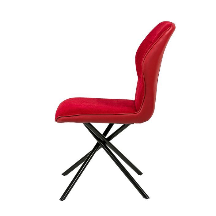 Chaise confortable tissu rouge rembourré et pieds croisés métal noir Klea - Photo n°4