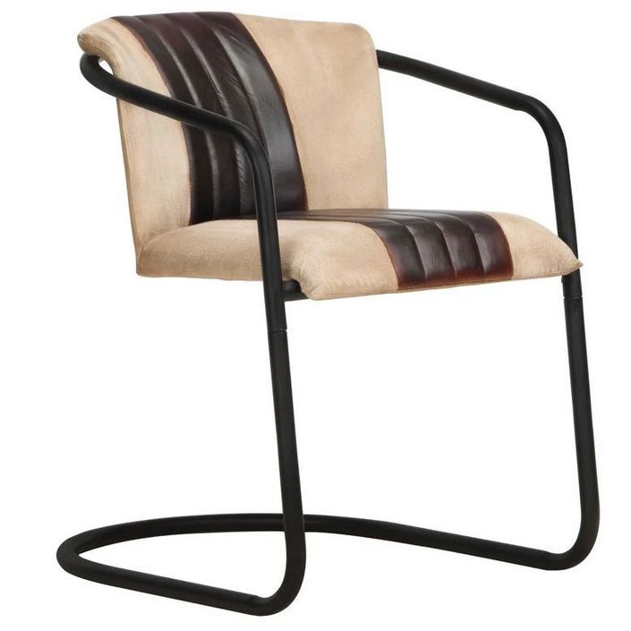 Chaise cuir marron et toile pieds métal noir Joyn - Lot de 4 - Photo n°1