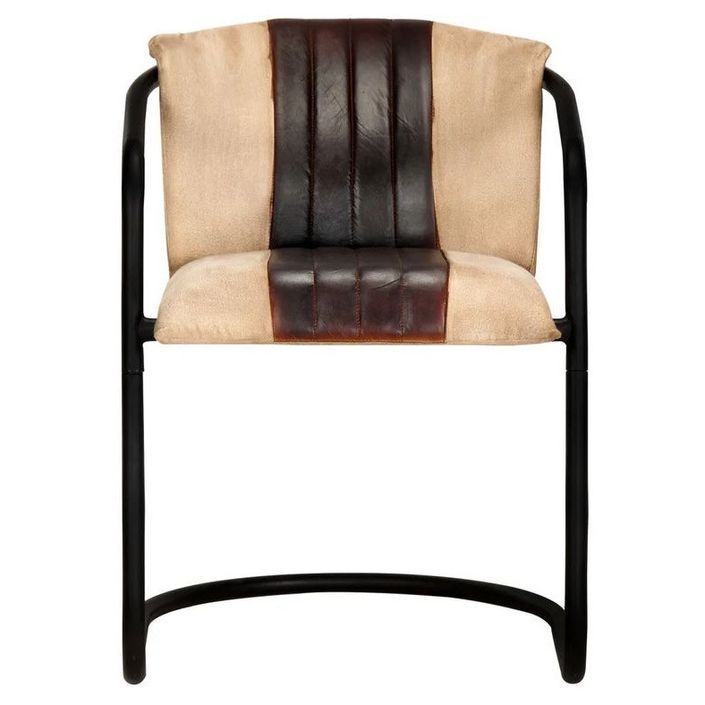 Chaise cuir marron et toile pieds métal noir Joyn - Lot de 4 - Photo n°2