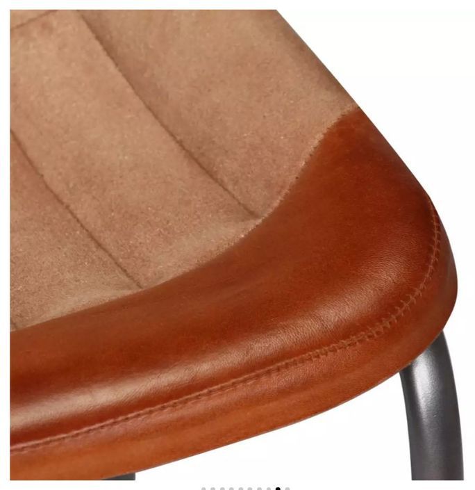 Chaise cuir marron toile beige métal argenté Moodies - Lot de 4 - Photo n°8