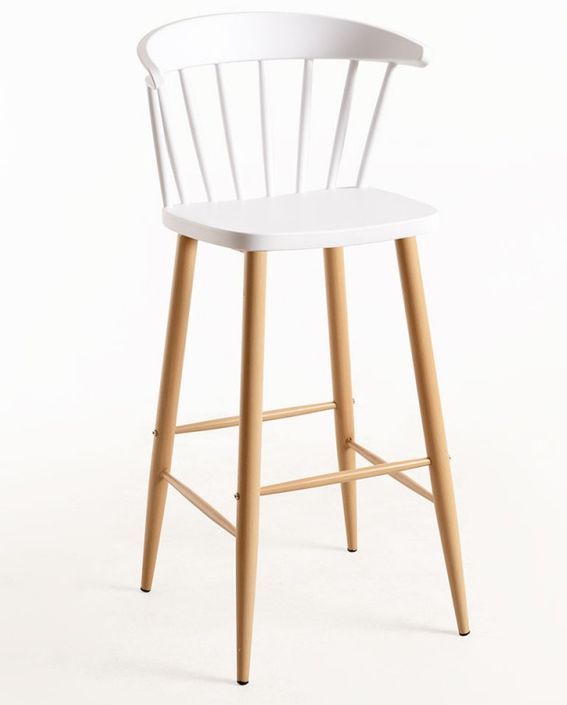 Chaise de bar blanche avec pieds en métal effet naturel Kury 77 cm - Photo n°1