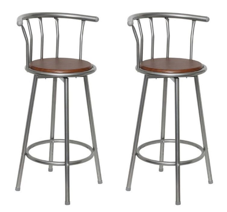 Chaise de bar bois marron et métal gris Luis - Lot de 2 - Photo n°2
