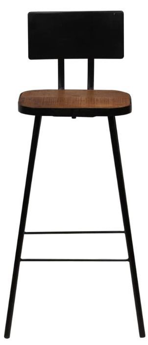 Chaise de bar bois massif foncé et métal noir Iar - Lot de 2 - Photo n°2